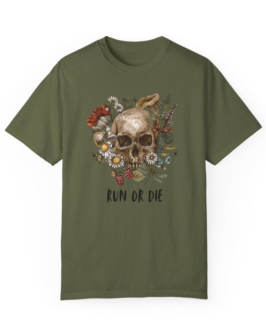 Earthy Run Or Die Skull Flower Tee