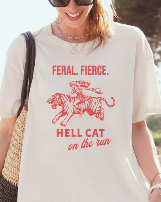 Vintage, Distressed, Hell Cat Runner Tee